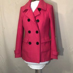 New York& Company, Barbiecore Pea Coat, Hot Pink, Mixed, XS